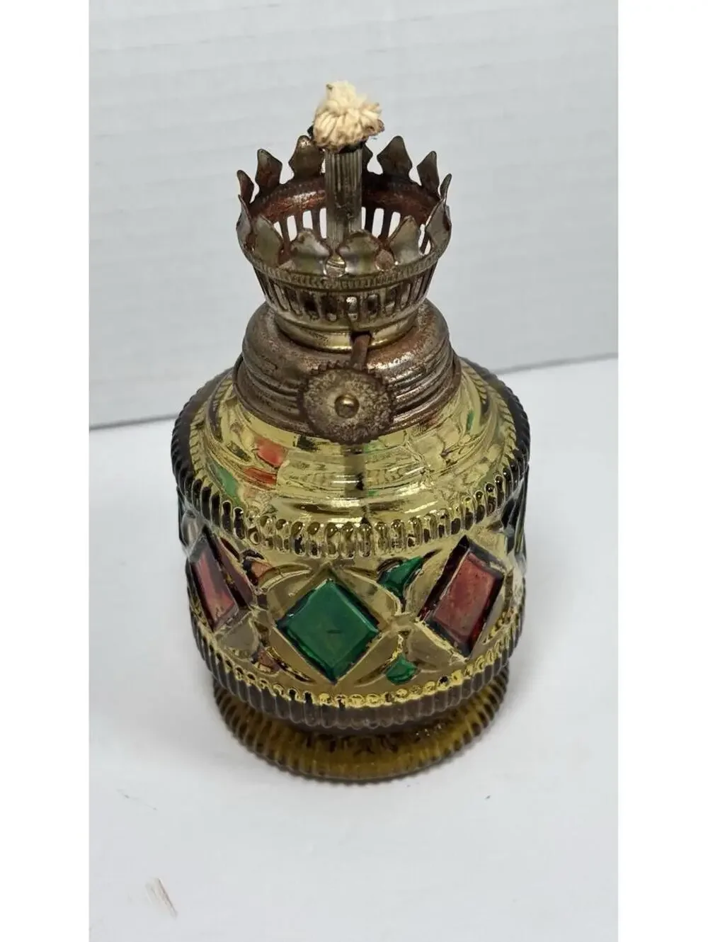 Sail Boat Brand Oil Lamp Stained Glass 1960's Retro Vintage Amber BASE ONLY